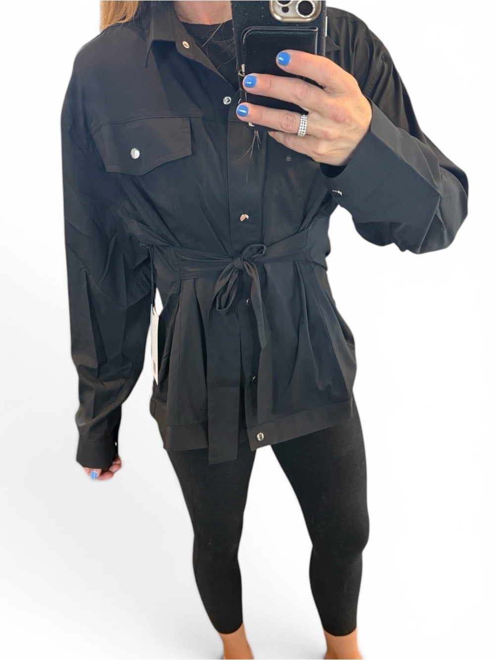 NWT - Girlfriend Collective Black Button-Up Tie-Waist Jacket Medium - Picture 2 of 7